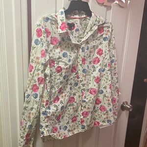Talbots Floral Print Blouse with Pink and Blue Accents